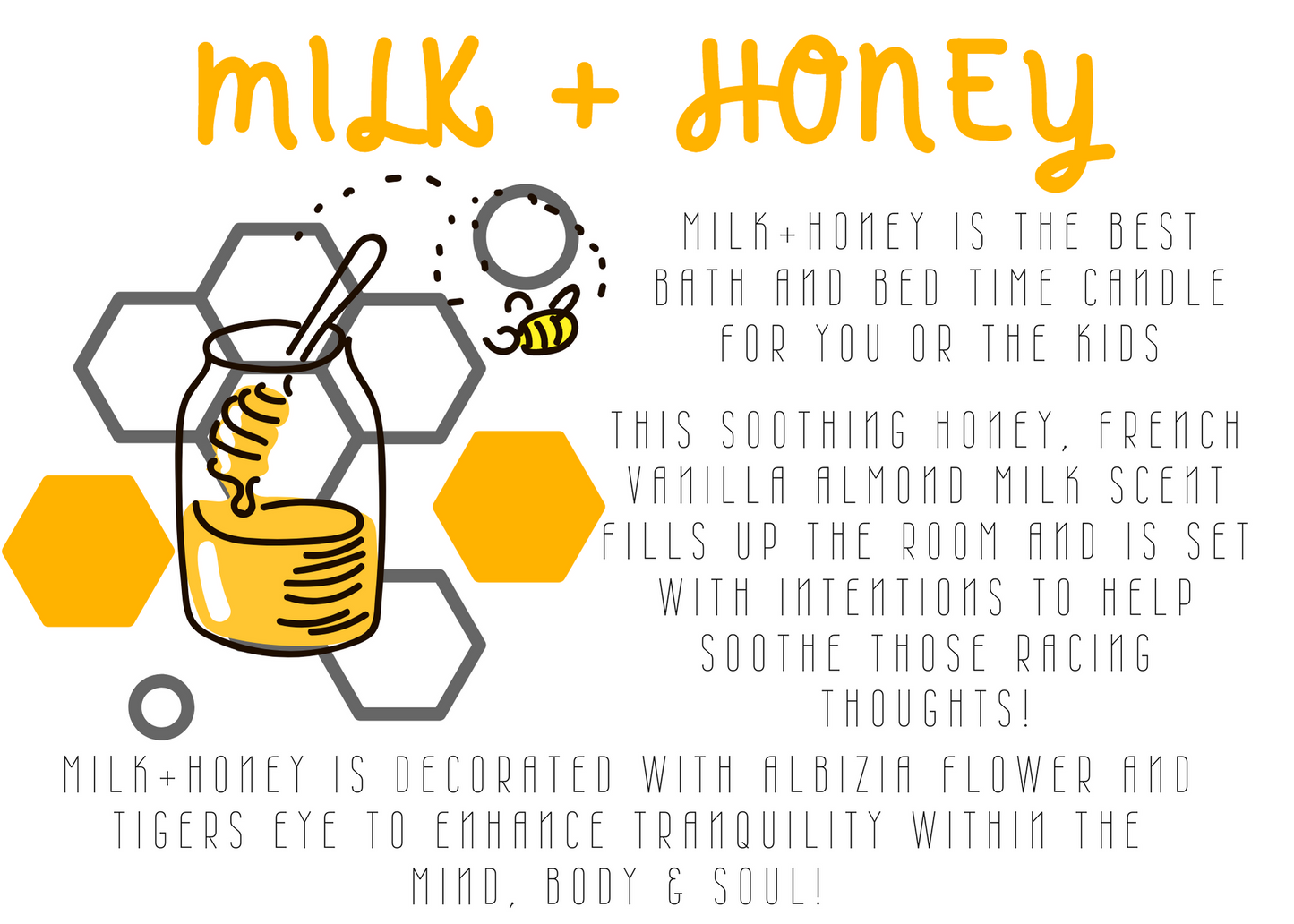 MILK+HONEY | Honey & French Vanilla Scent | Dried Albizia Flowers | Sodalite Crystal Chips