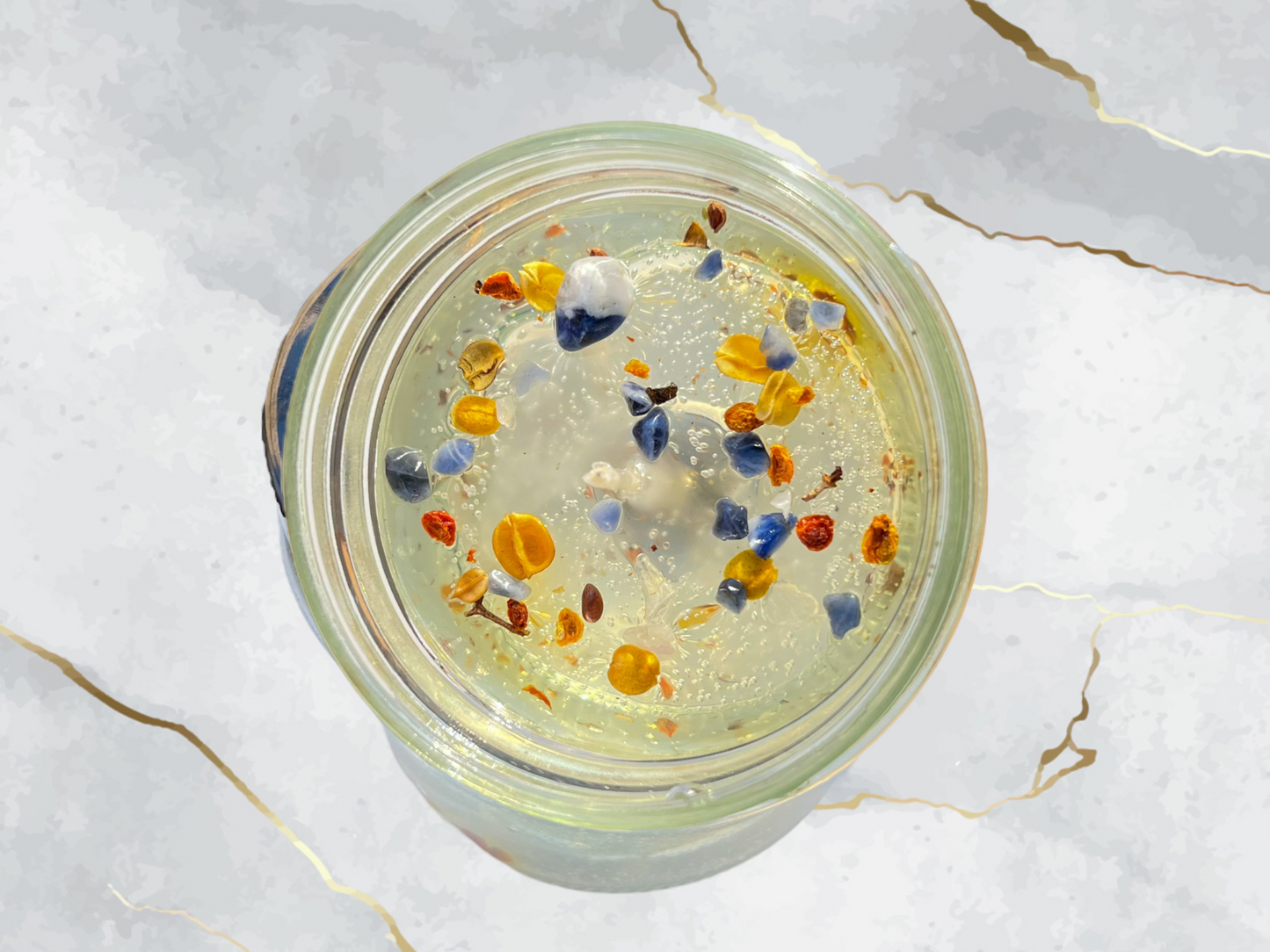 MILK+HONEY | Honey & French Vanilla Scent | Dried Albizia Flowers | Sodalite Crystal Chips